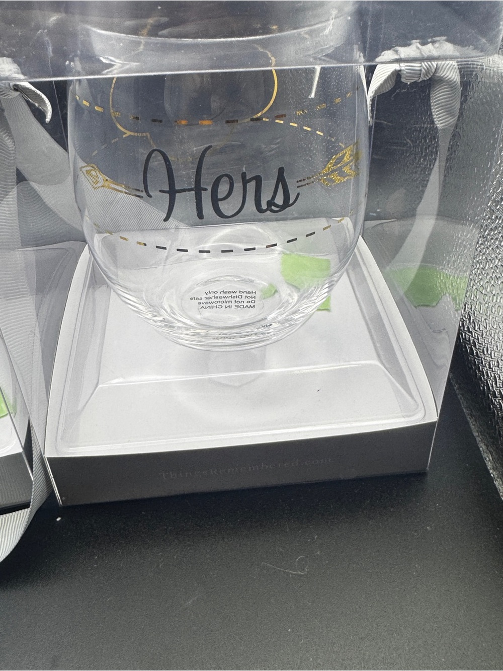 His & Hers Gold Arrow Stemless Wine Glasses Set - Picture 2 of 5
